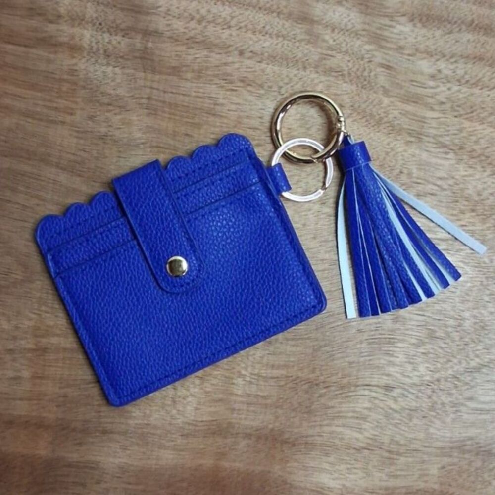 Royal Blue Card Holder with Key Chain Clip W/Tassel
